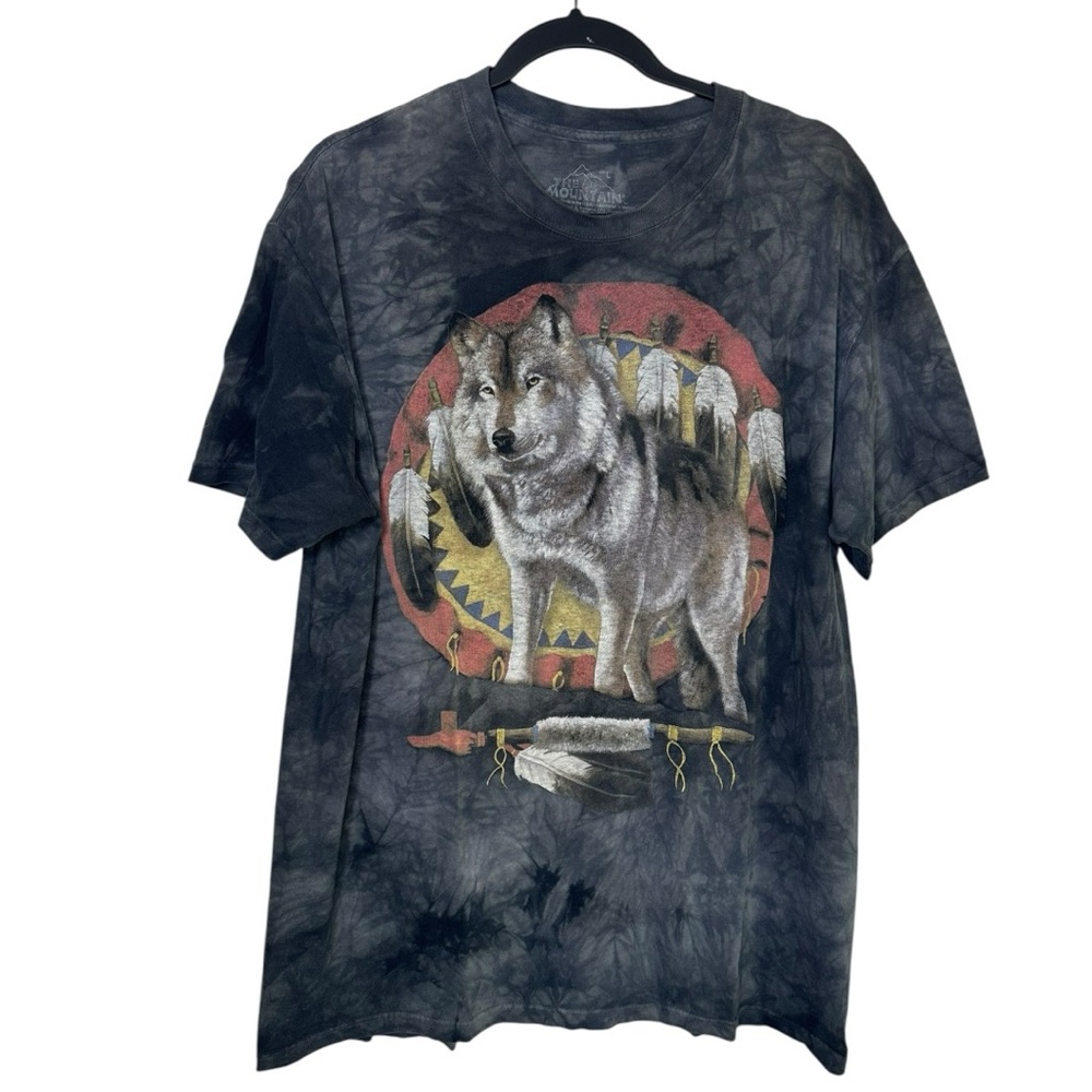 The Mountain T Shirt Gray Acid Wash Wolves Size Large Cotton